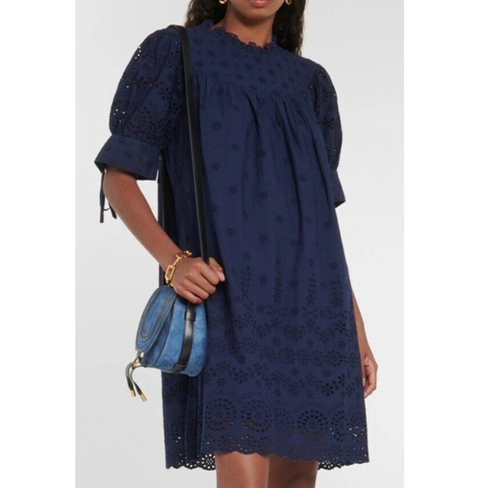 Polo Ralph Lauren Navy Blue Eyelet Embroidered Puff Sleeve Dress Size 2